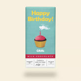 Chocolate Bar with Happy Birthday written on the packaging with a picture of a cupcake and candle.